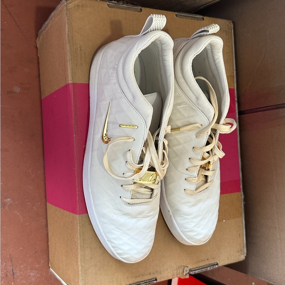 Nike White and Gold Athletic Shoes